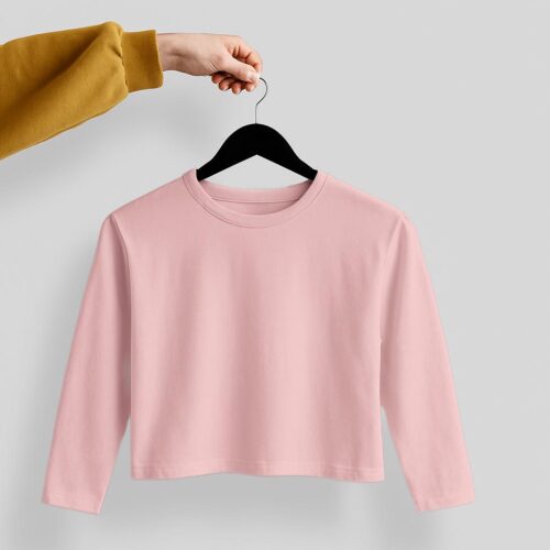 Crop Tees Full Sleeve (100% cotton french Terry)- Pink