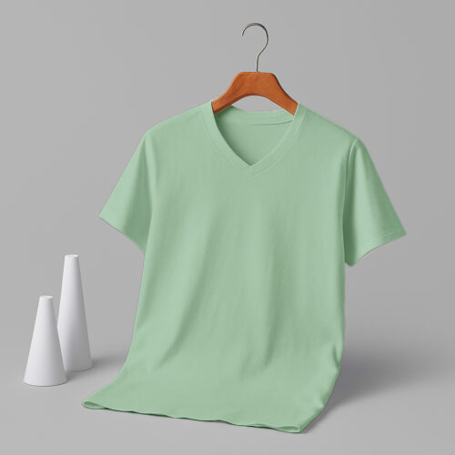 Women's V Neck(100% Cotton Single Jersey) - Pastel Mint