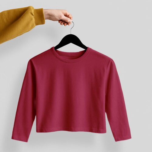Crop Tees Full Sleeve (100% cotton french Terry)- Maroon