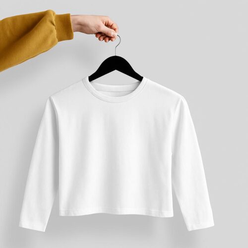 Crop Tees Full Sleeve (100% cotton french Terry) - White