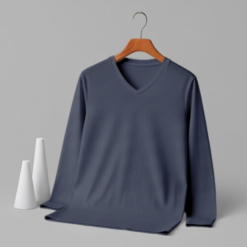 V Neck Full Sleeve (100% Cotton Single Jersey) - Navy