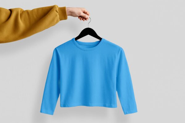 Crop Tees Full Sleeve (100% cotton french Terry) - Sky Blue