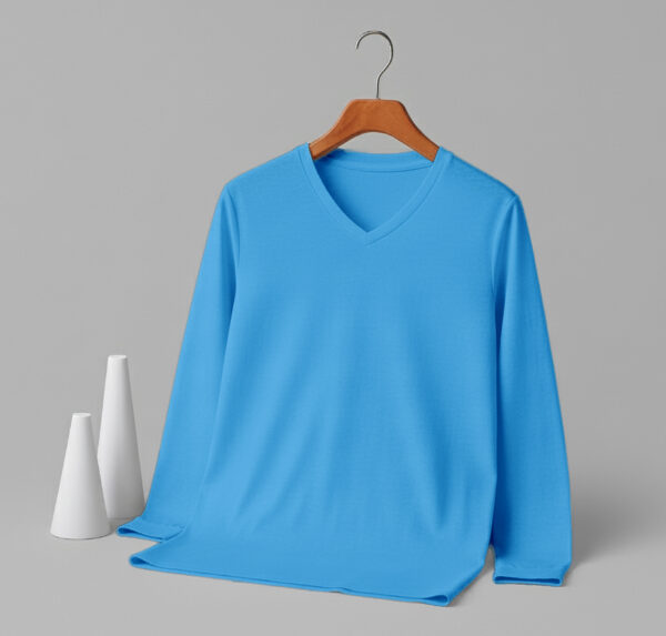 V Neck Full Sleeve(100% Cotton Single Jersey) - Sky Blue