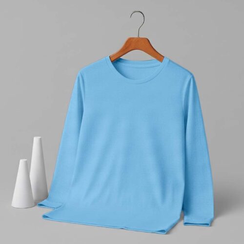 Round Neck Full Sleeve(100% Cotton Single Jersey) - Sky Blue