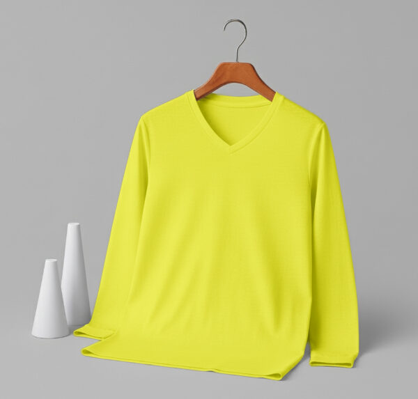 V Neck Full Sleeve(100% Cotton Single Jersey) - Yellow
