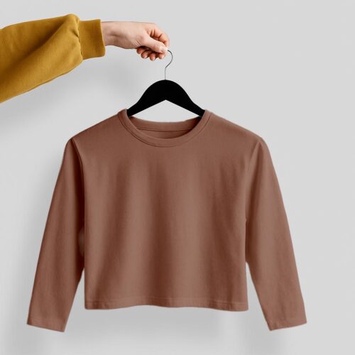 Crop Tees Full Sleeve (100% cotton french Terry) - Brown