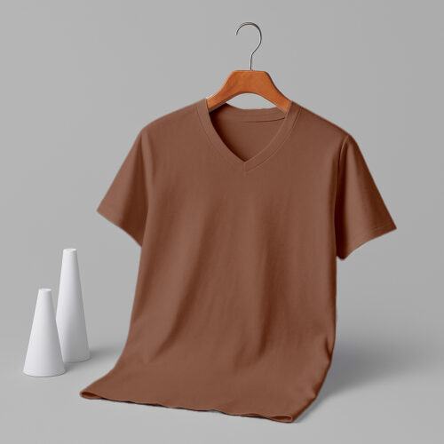 Women's V Neck(100% Cotton Single Jersey)  – Brown