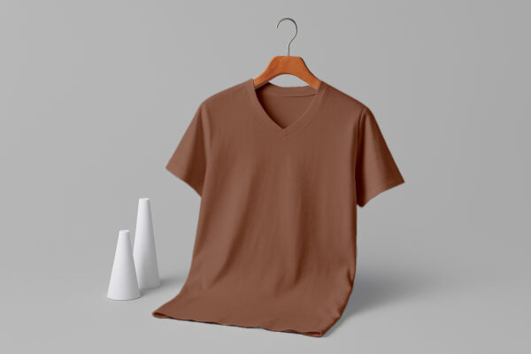 V Neck(100% Cotton Single Jersey)  – Brown