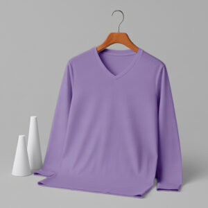 V Neck Full Sleeve(100% Cotton Single Jersey) - Lavender