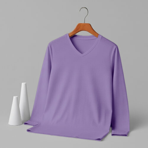 V Neck Full Sleeve(100% Cotton Single Jersey) - Lavender