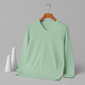 V Neck Full Sleeve(100% Cotton Single Jersey) -Pastel Mint