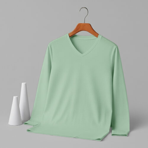 V Neck Full Sleeve(100% Cotton Single Jersey) -Pastel Mint