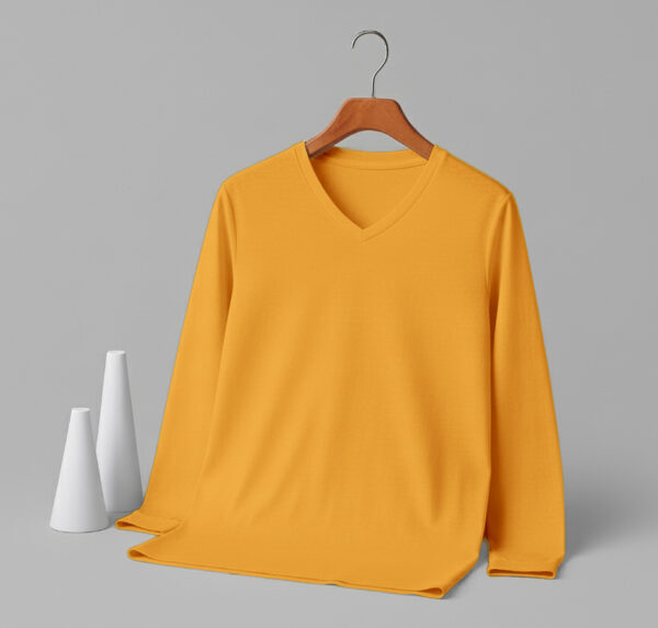 5-V - Neck Full Sleeve - Front-orange V Neck Full Sleeve(100% Cotton Single Jersey) - Orange