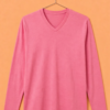 V Neck Full Sleeve(100% Cotton Single Jersey) - Pink