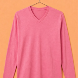 V Neck Full Sleeve(100% Cotton Single Jersey) - Pink
