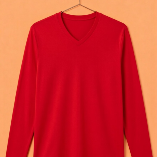 V Neck Full Sleeve(100% Cotton Single Jersey) - Red