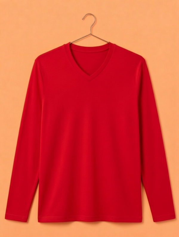 V Neck Full Sleeve(100% Cotton Single Jersey) - Red