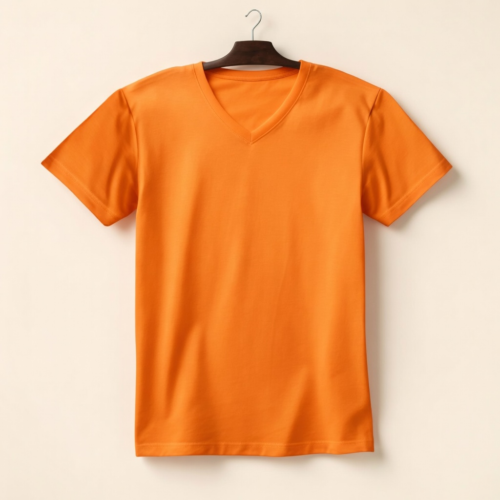 Women's V Neck(100% Cotton Single Jersey) - Orange