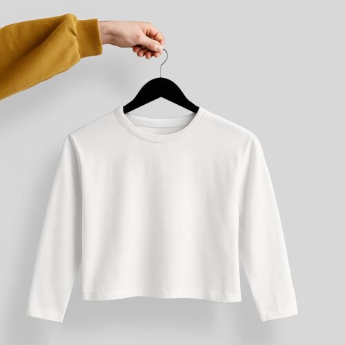Crop Tees Full Sleeve (100% Cotton Fleece)- White