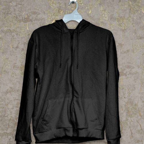 Hoodie With Zip (100% Cotton Fleece) - Black