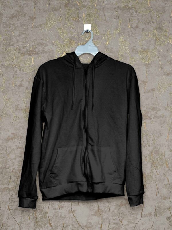 Hoodie With Zip (100% Cotton Fleece) - Black