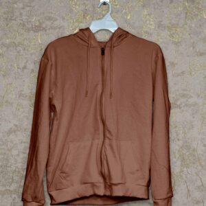 Hoodie With Zip (100% Cotton Fleece)- Brown