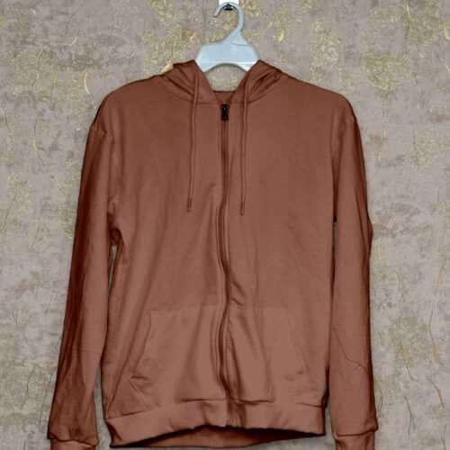 Hoodie With Zip (100% Cotton Fleece)- Brown