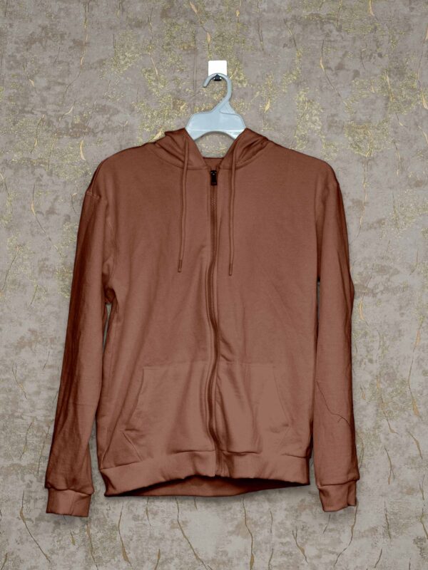 Hoodie With Zip (100% Cotton Fleece)- Brown