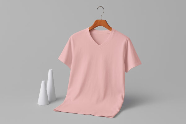 V Neck(100% Cotton Single Jersey) - Baby Pink