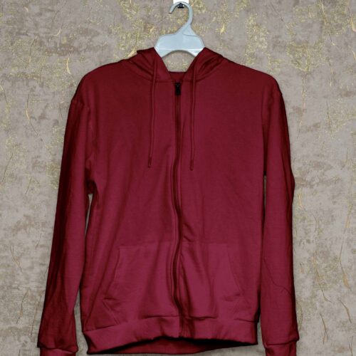 Hoodie With Zip (100% Cotton Fleece) - Maroon