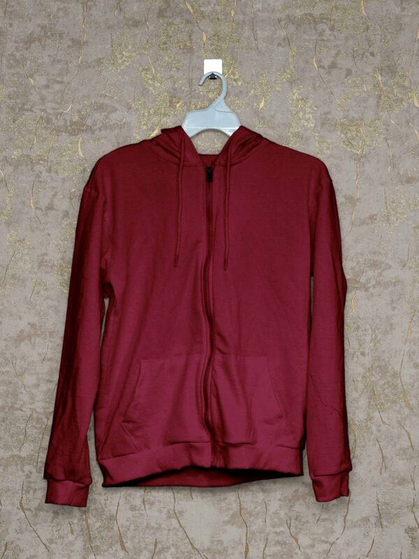 Hoodie With Zip (100% Cotton Fleece) - Maroon