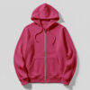 Women's Hoodie With Zip (100% Cotton Fleece)- Rose Red