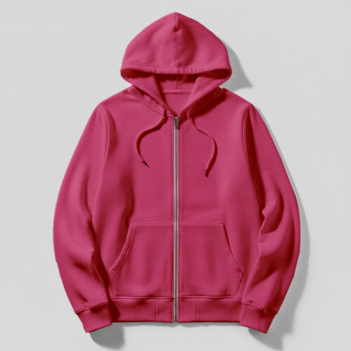 03 - Hoodie with zip - Front - rose red Women's Hoodie With Zip (100% Cotton Fleece)- Rose Red