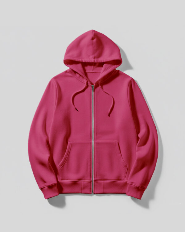 Women's Hoodie With Zip (100% Cotton Fleece)- Rose Red