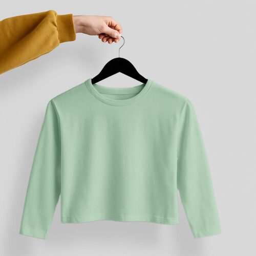Crop Tees Full Sleeve (100% Cotton Fleece)- Pastel Mint