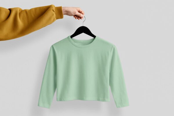 Crop Tees Full Sleeve (100% Cotton Fleece)- Pastel Mint