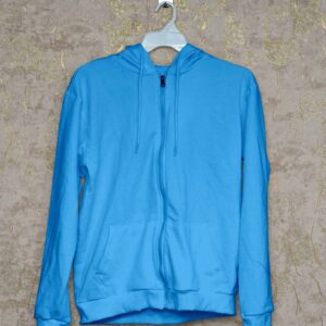 Hoodie With Zip (100% Cotton Fleece) –Sky Blue