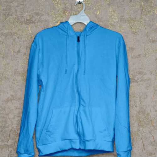 Hoodie With Zip (100% Cotton Fleece) –Sky Blue