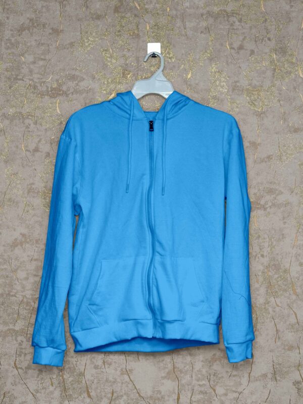 Hoodie With Zip (100% Cotton Fleece) –Sky Blue