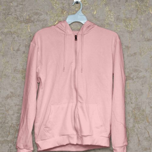 Hoodie With Zip (100% Cotton Fleece)- Baby Pink