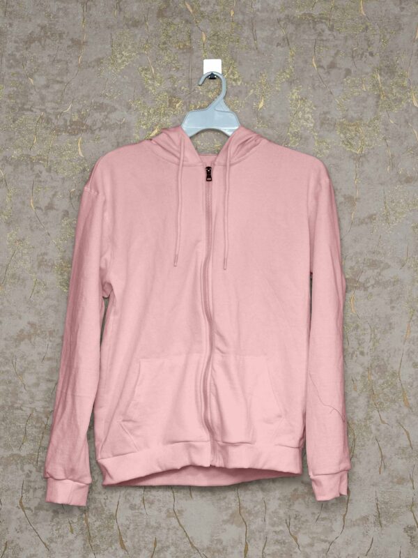 Hoodie With Zip (100% Cotton Fleece)- Baby Pink