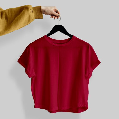 Crop Tees – (100% Cotton French Terry) - Maroon