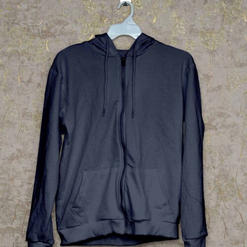 Hoodie With Zip (100% Cotton Fleece) – Navy