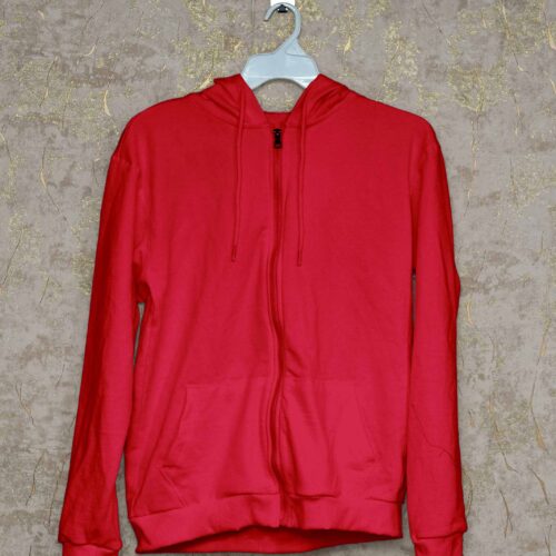Hoodie With Zip (100% Cotton Fleece)- Red