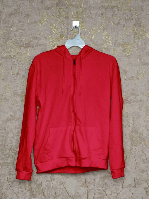 Hoodie With Zip (100% Cotton Fleece)- Red
