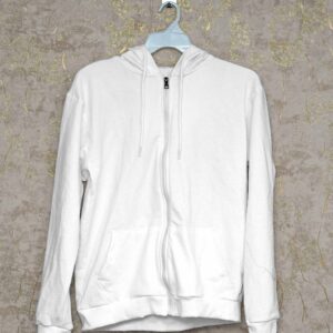 Hoodie With Zip (100% Cotton Fleece)- White