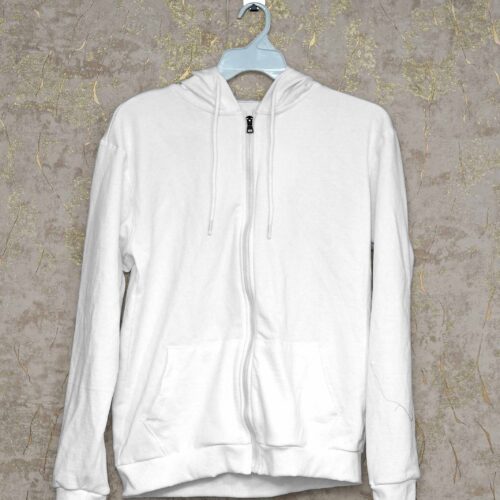 Hoodie With Zip (100% Cotton Fleece)- White