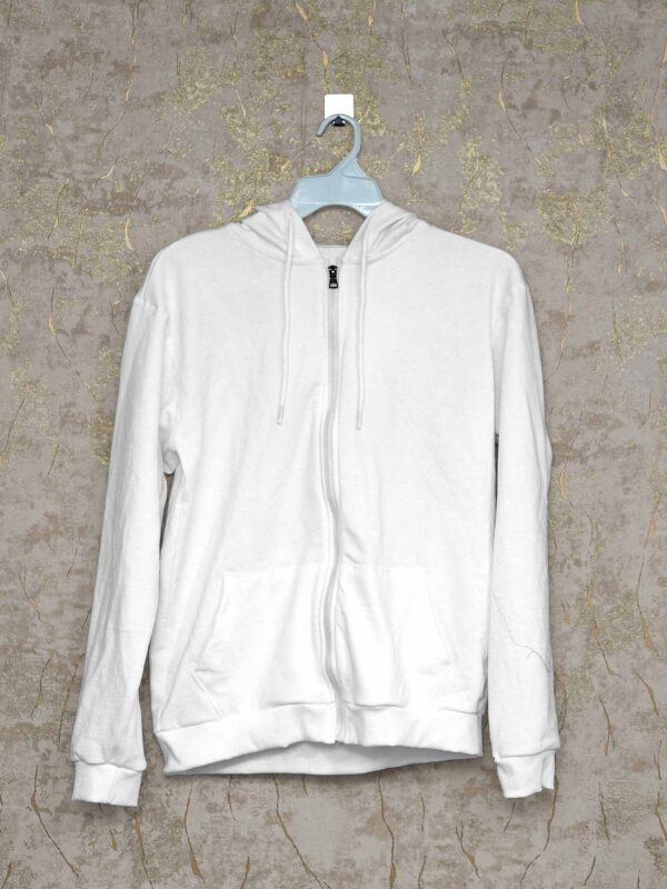 Hoodie With Zip (100% Cotton Fleece)- White