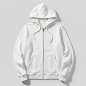 Hoodie With Zip (OE Fleece)- White
