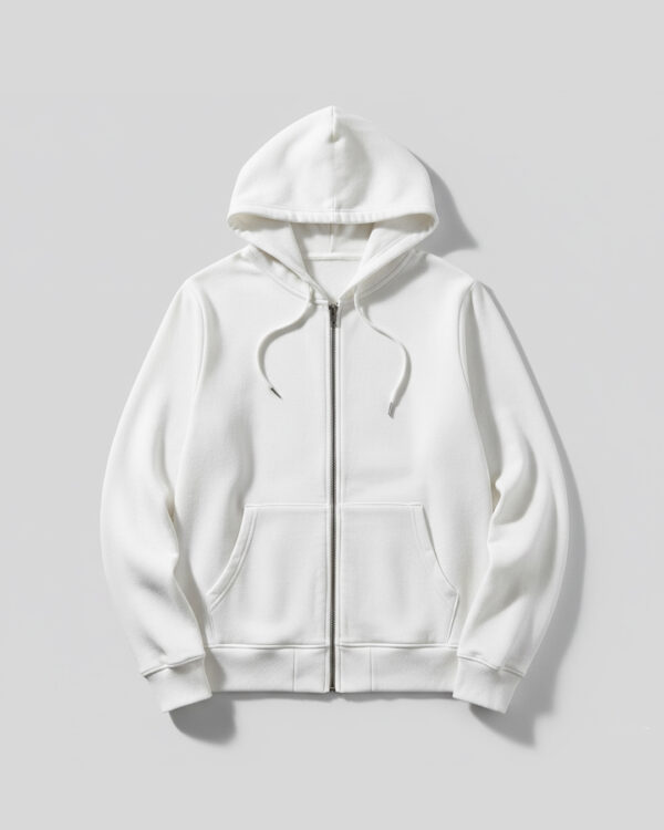 Hoodie With Zip (OE Fleece)- White